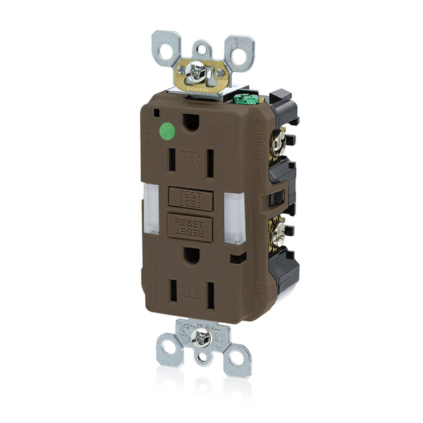 Leviton GFCI Receptacle, 15A, 125Vac, 5-15R, Brown GFNL1-HG